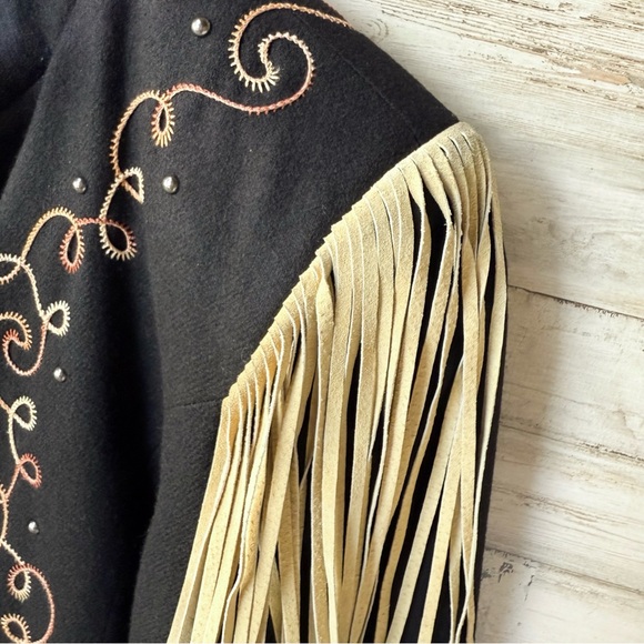 Vintage North American Frontier Western Wool Jacket Fringe Embroidered sz S USA - Picture 8 of 12